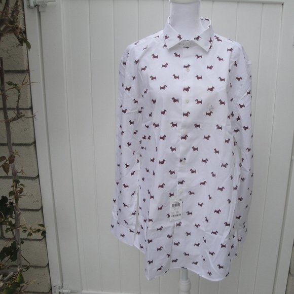 SOLD Men's Shirt Slim-Fit Stretch Scottie Print Dress Shirt Large NEW - Picture 2 of 5